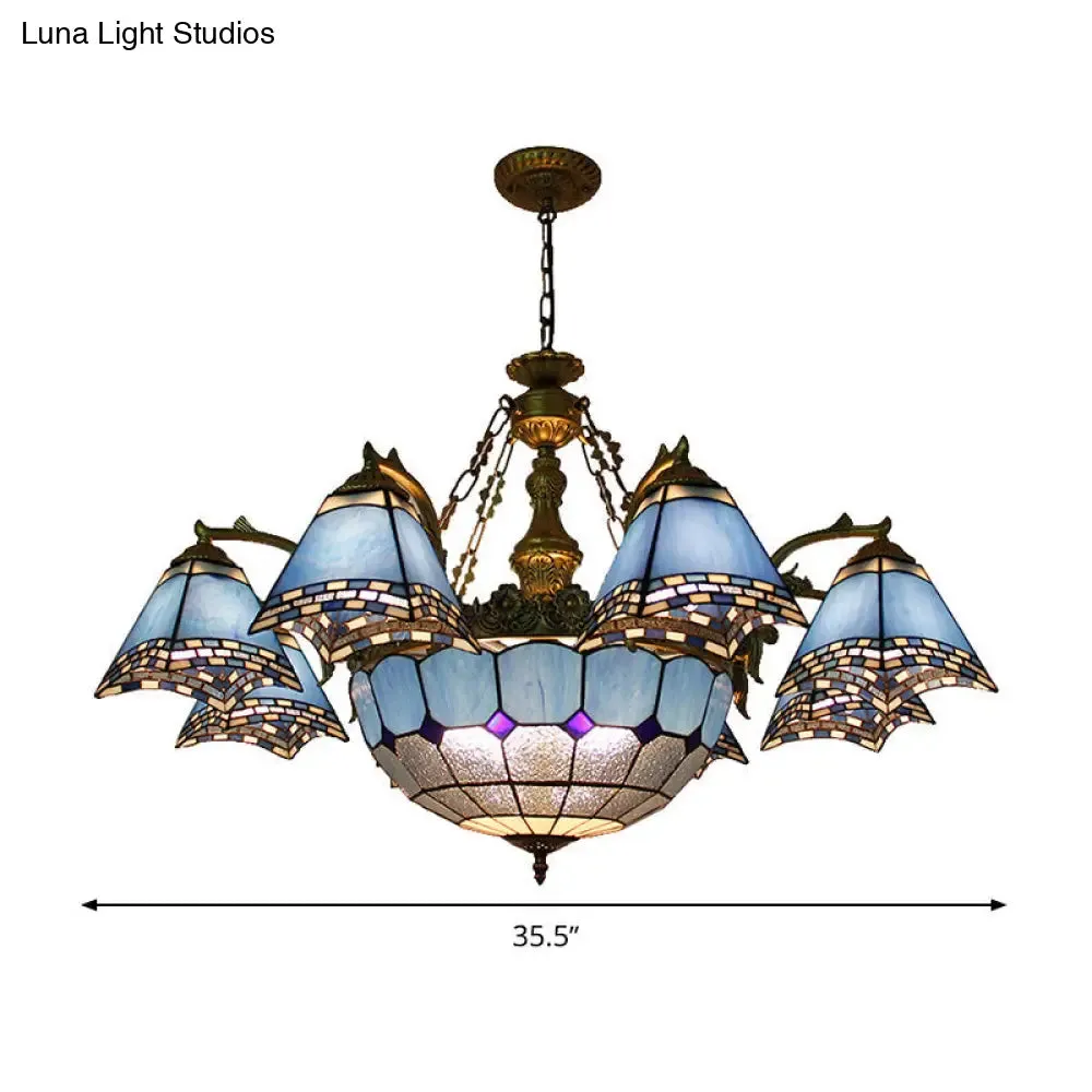 Baroque Stained Glass Chandelier: Blue Pyramid Pendant Light for Living Room - 9/11 Lights