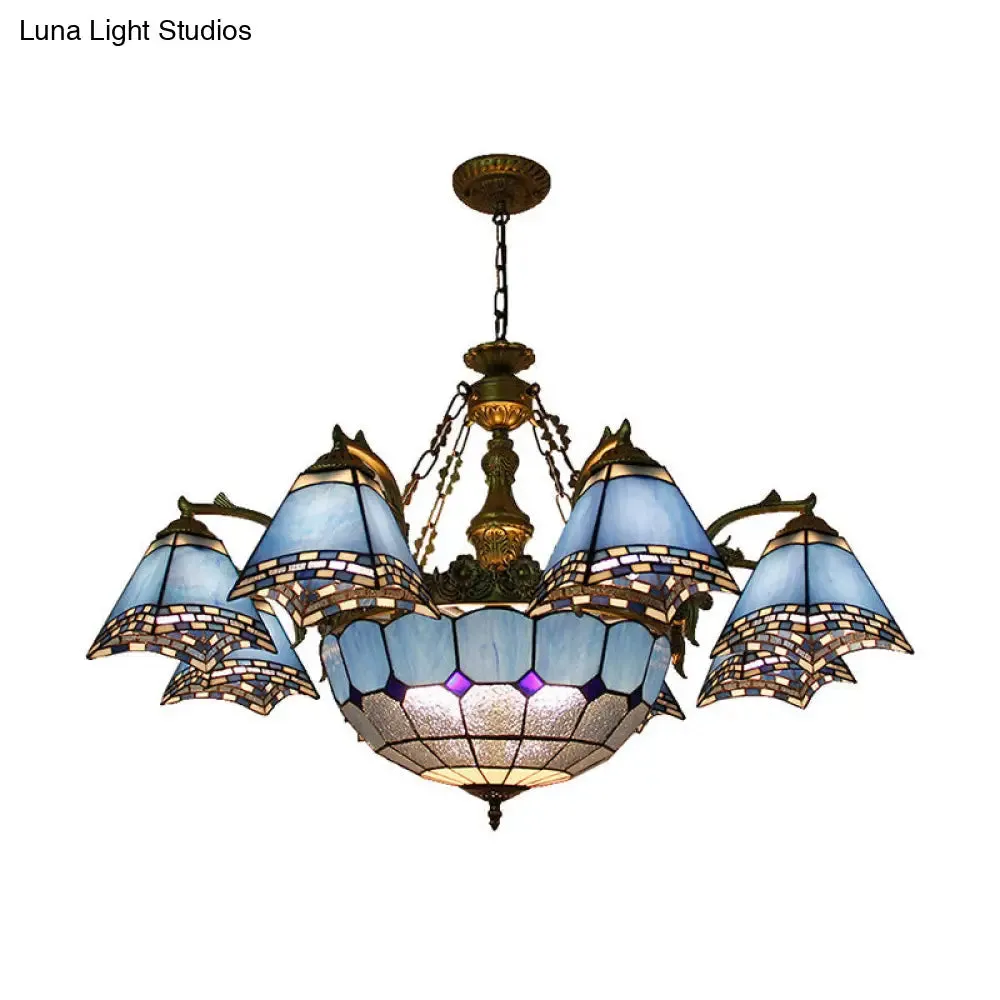 Baroque Stained Glass Chandelier: Blue Pyramid Pendant Light for Living Room - 9/11 Lights