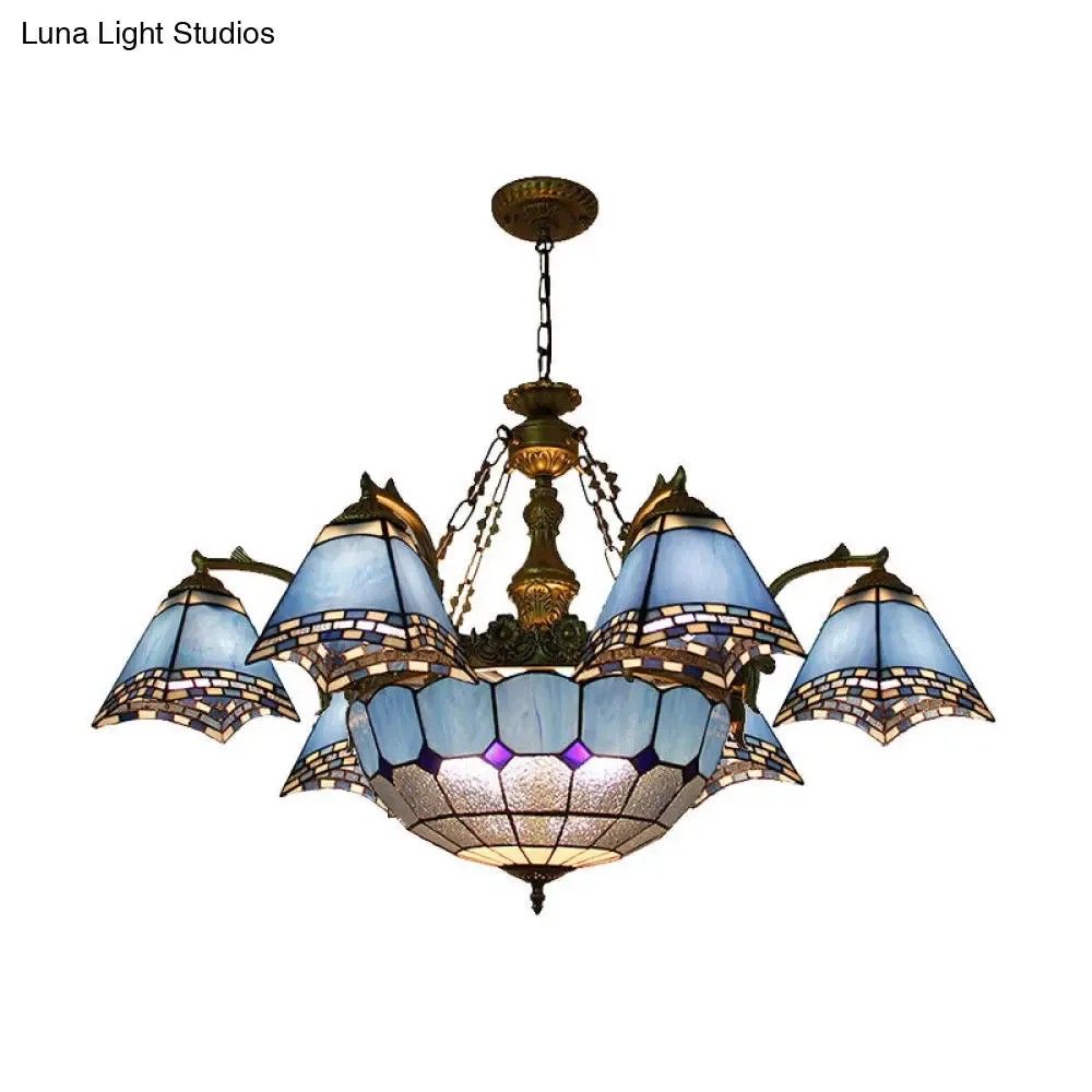 Baroque Stained Glass Chandelier: Blue Pyramid Pendant Light for Living Room - 9/11 Lights