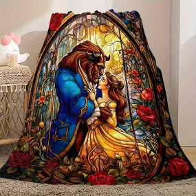 Beauty and the Beast Stained Glass Print Blanket - Soft Fleece, Multiple Sizes, Machine Washable, Perfect for All Seasons