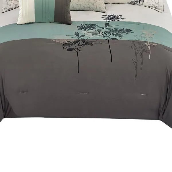 Benzara 8 Piece Queen Polyester Comforter Set with Floral Embroidery, Multicolor