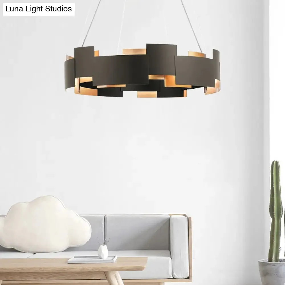 Black and Gold Metal Pendant Chandelier with Postmodern Splicing Design and Inner Suspension Light