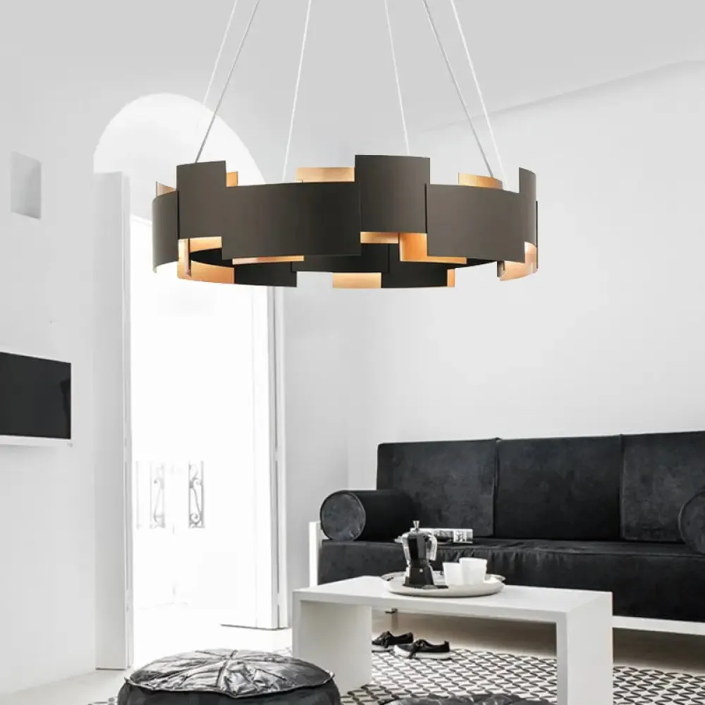 Black and Gold Metal Pendant Chandelier with Postmodern Splicing Design and Inner Suspension Light