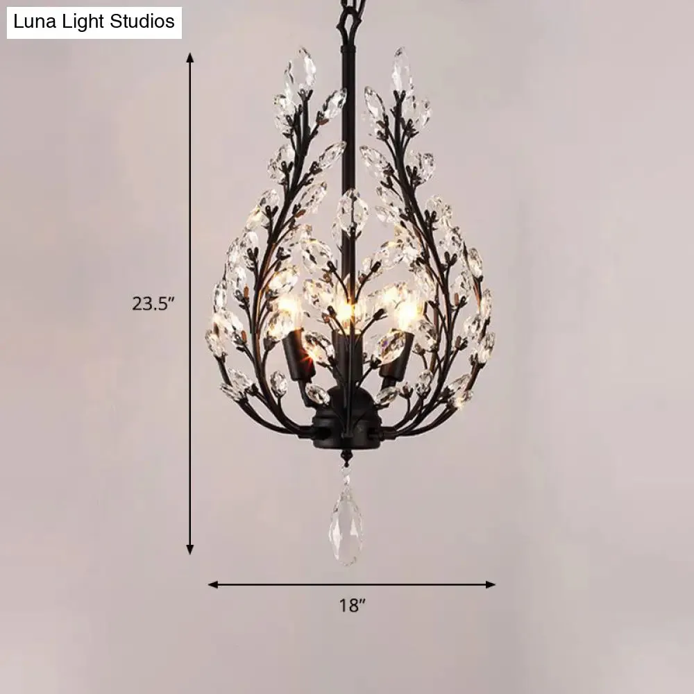 Black Laurel Chandelier: Modern 4-Bulb Clear Crystal Lighting Fixture for Dining Room