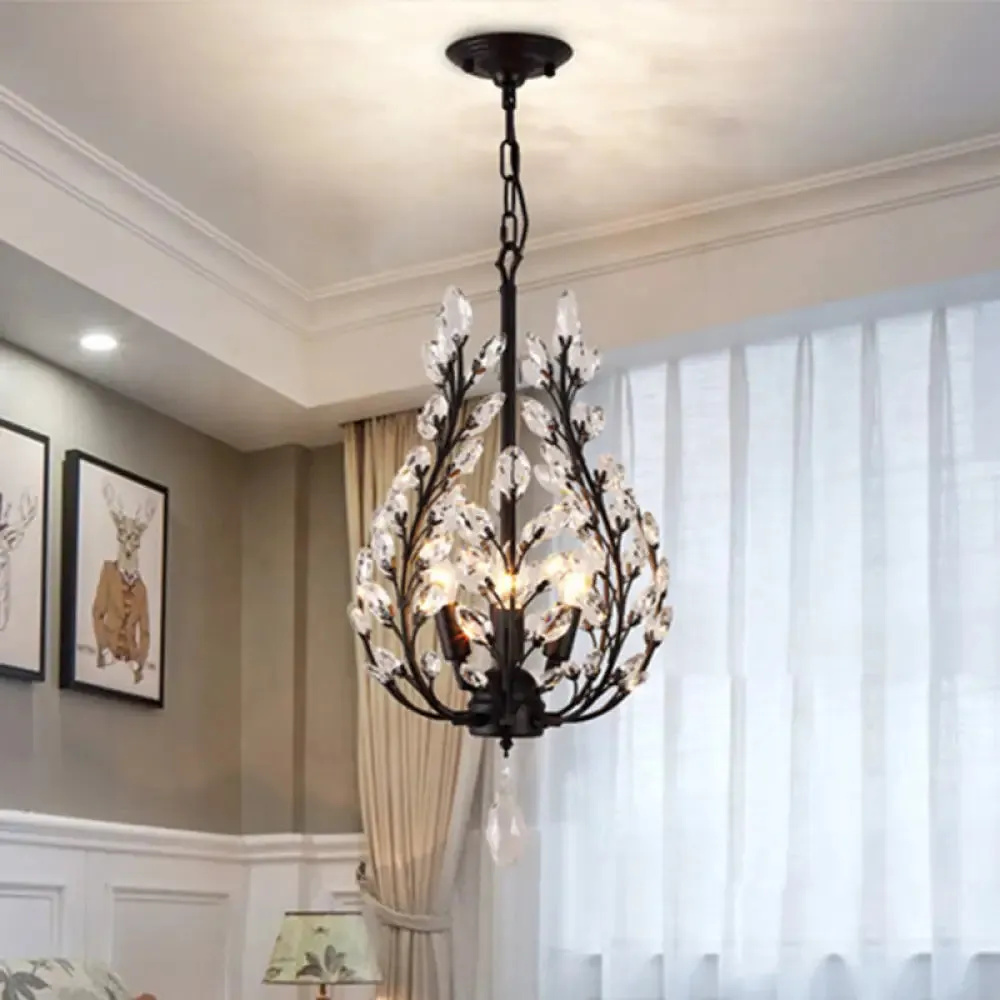 Black Laurel Chandelier: Modern 4-Bulb Clear Crystal Lighting Fixture for Dining Room