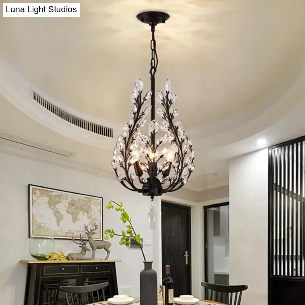 Black Laurel Chandelier: Modern 4-Bulb Clear Crystal Lighting Fixture for Dining Room