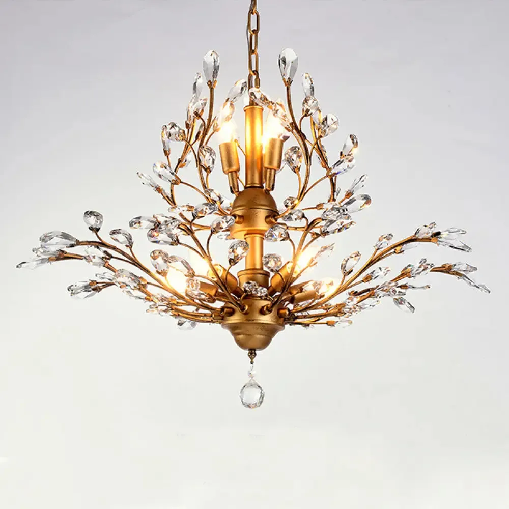 Branch Shaped Crystal Chandelier Pendant Light - Country Style Living Room Fixture