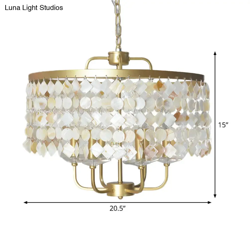 Brass Shell Suspended Ceiling Chandelier with Traditional Drum Design - 4/6 Bulbs