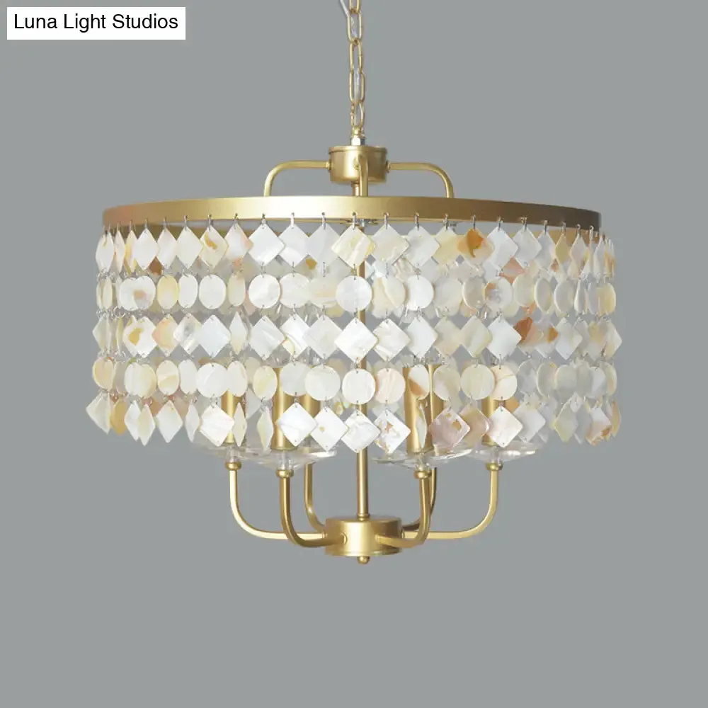 Brass Shell Suspended Ceiling Chandelier with Traditional Drum Design - 4/6 Bulbs