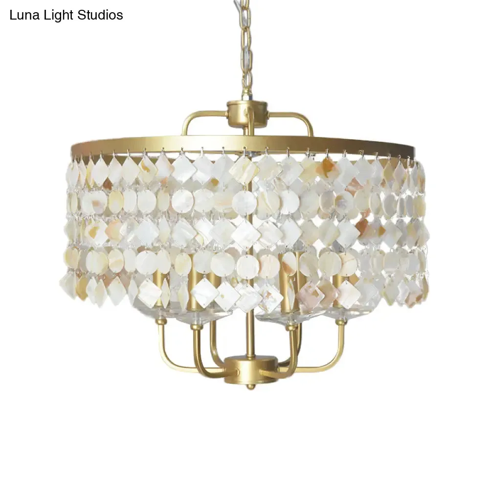 Brass Shell Suspended Ceiling Chandelier with Traditional Drum Design - 4/6 Bulbs