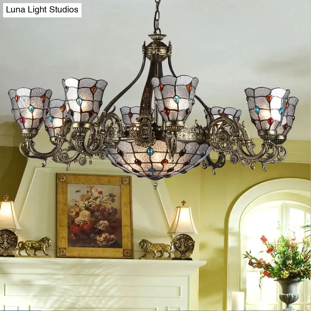 Bronze Jeweled Chandelier Lighting Fixture with Mediterranean Cut Glass - Antique Design, Multiple Light Options