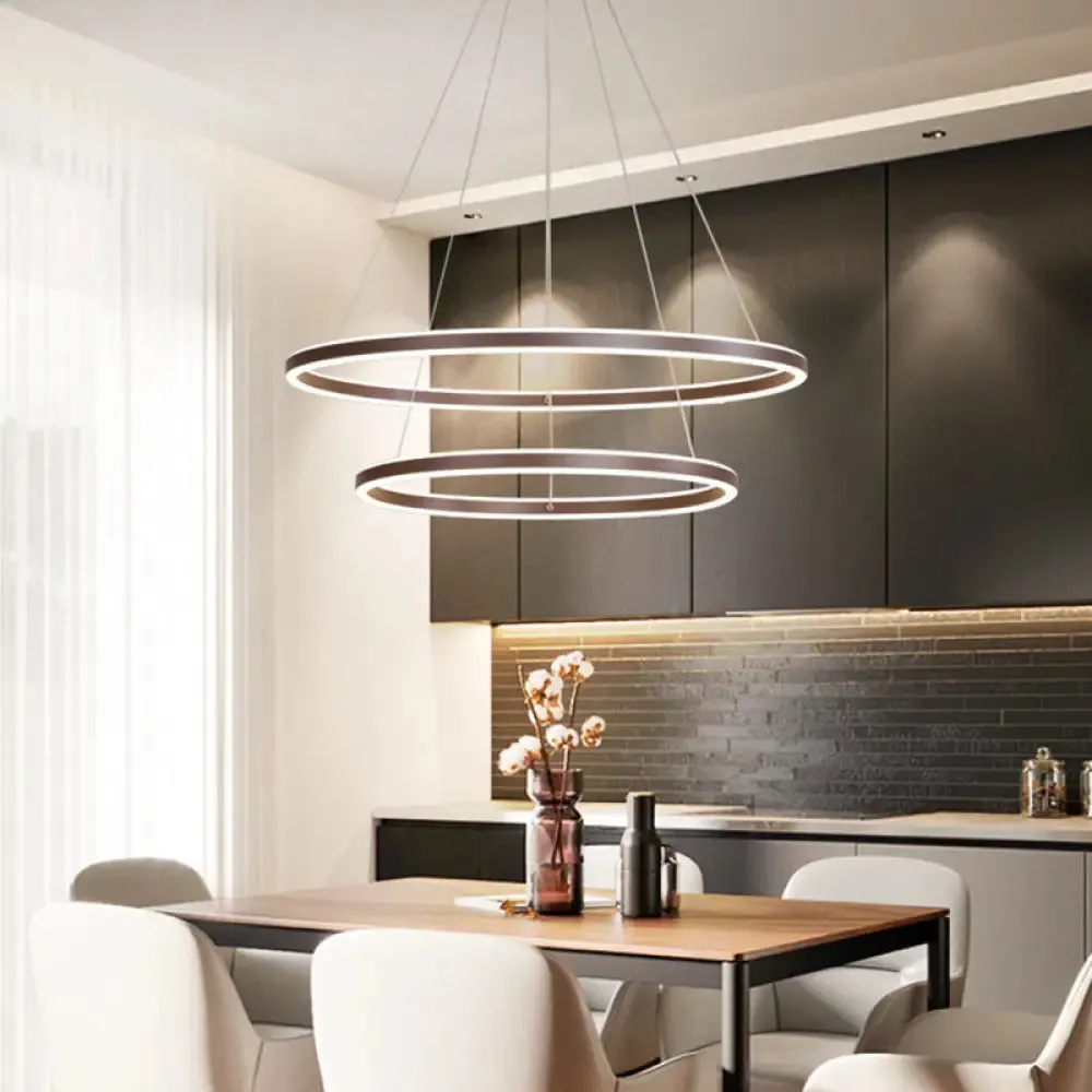 Brown 4 Tier Minimalistic Acrylic LED Ring Chandelier for Dining Room