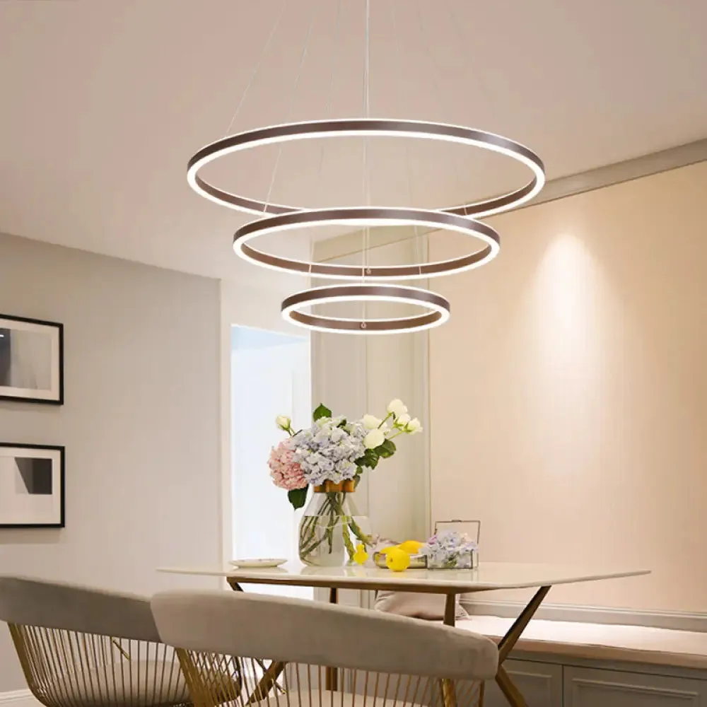 Brown 4 Tier Minimalistic Acrylic LED Ring Chandelier for Dining Room