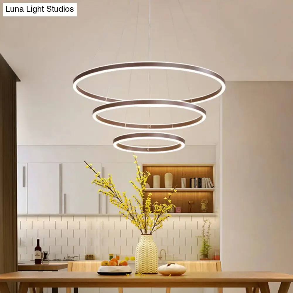 Brown 4 Tier Minimalistic Acrylic LED Ring Chandelier for Dining Room