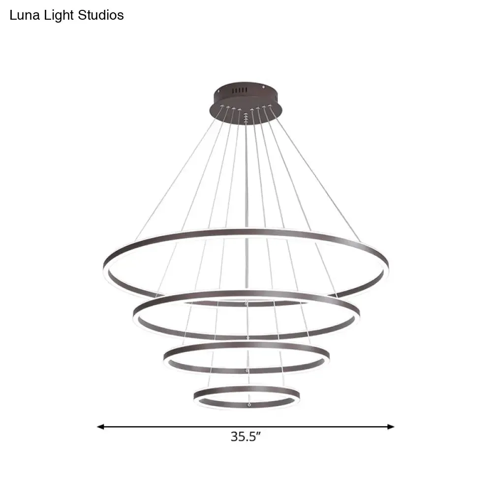 Brown 4 Tier Minimalistic Acrylic LED Ring Chandelier for Dining Room