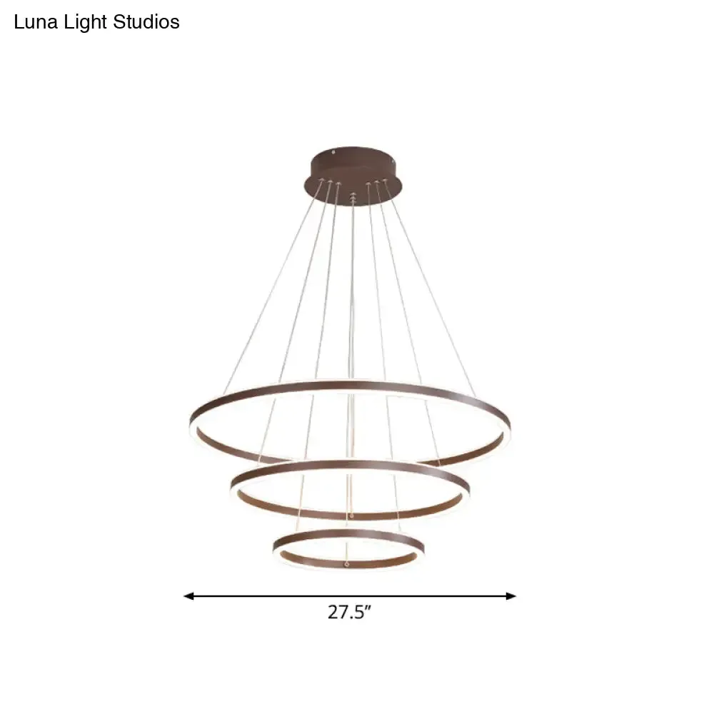 Brown 4 Tier Minimalistic Acrylic LED Ring Chandelier for Dining Room