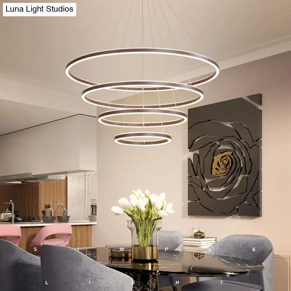 Brown 4 Tier Minimalistic Acrylic LED Ring Chandelier for Dining Room