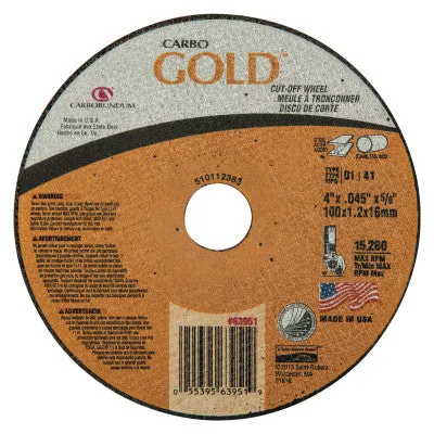 Carborundum Carbo GoldCut Reinforced Aluminum Oxide Abrasives, TY 1, 4x.045x5/8, 46 Grit, 05539563951