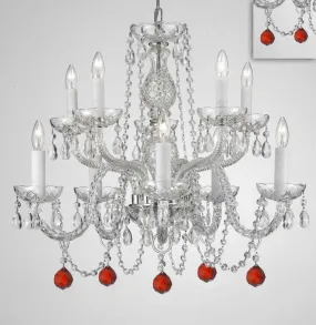 Chandelier Lighting Crystal Chandeliers H25" X W24" 10 Lights - Dressed w/ Ruby Red Crystal Balls! Great for Dining Room, Foyer, Entry Way, Living Room, Bedroom, Kitchen! - G46-B96/CS/1122/5 5