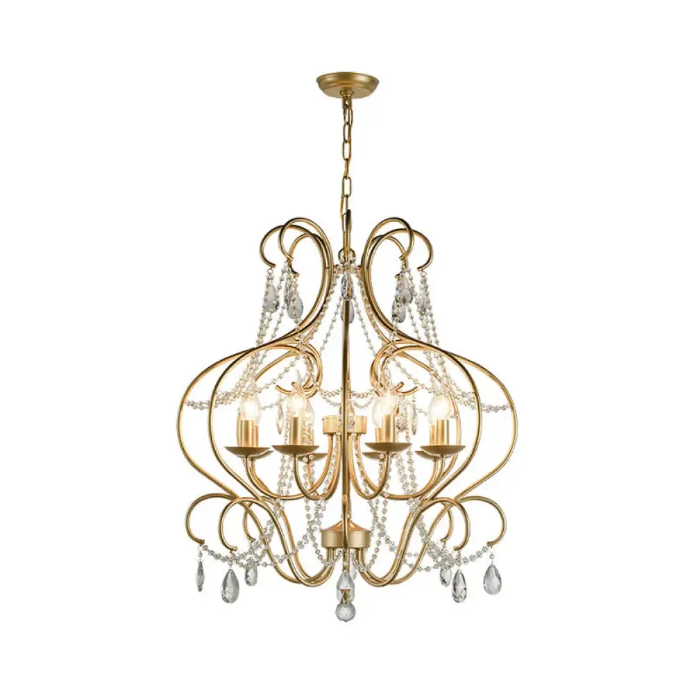 Classic Brass Metal Hanging Lamp Kit - 8-Light Crystal Chandelier for Living Room