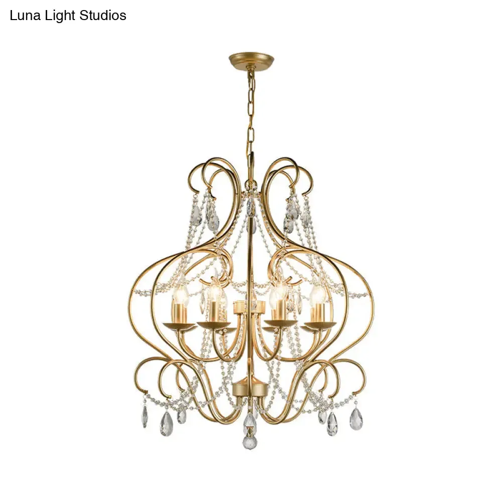 Classic Brass Metal Hanging Lamp Kit - 8-Light Crystal Chandelier for Living Room