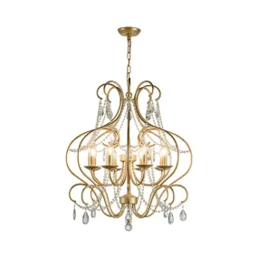 Classic Brass Metal Hanging Lamp Kit - 8-Light Crystal Chandelier for Living Room