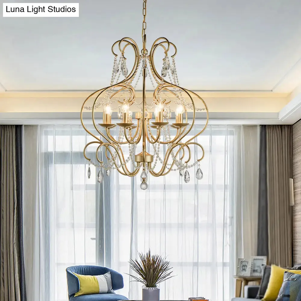 Classic Brass Metal Hanging Lamp Kit - 8-Light Crystal Chandelier for Living Room