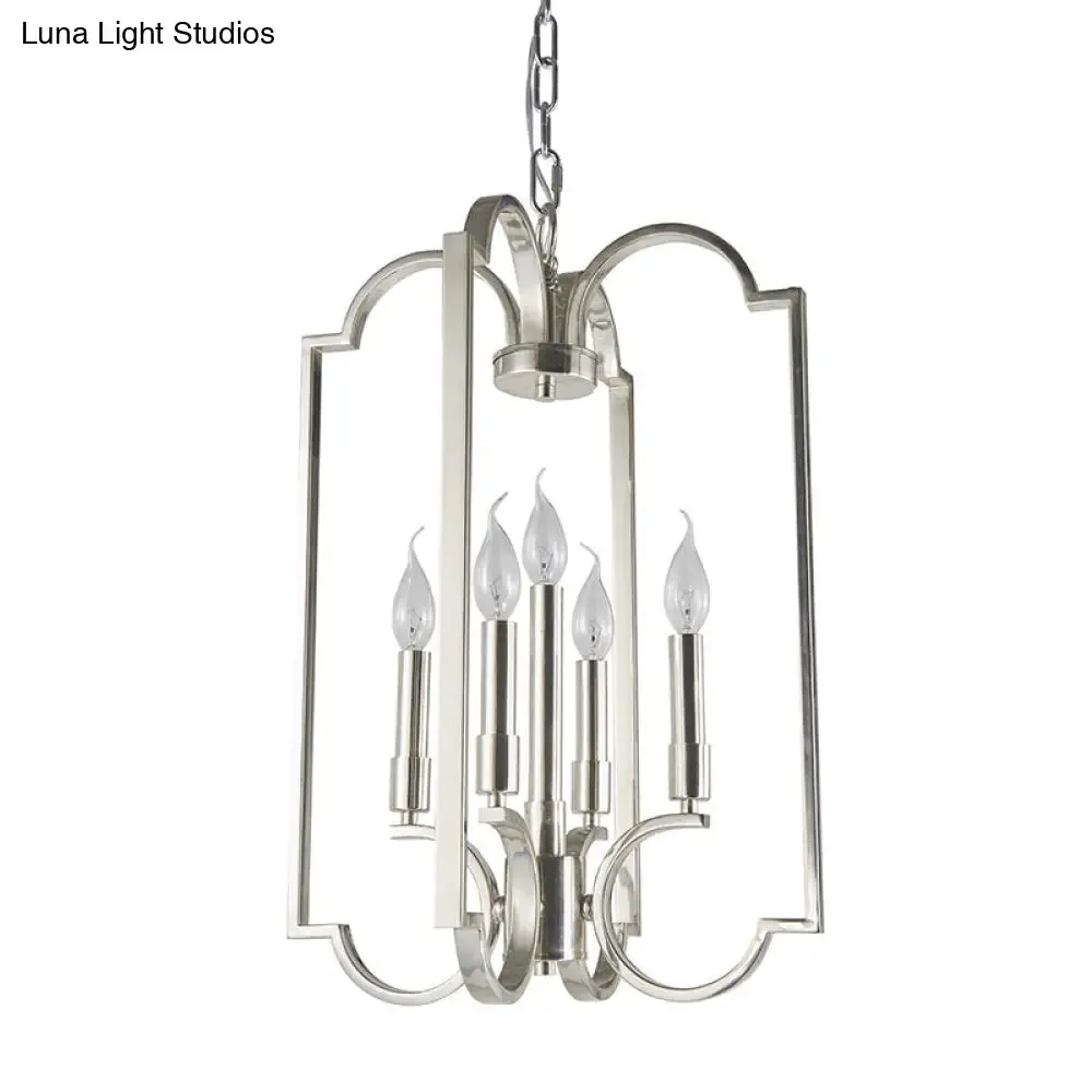 Classic Silver Candle Chandelier - Elegant Metal Pendant Light for Dining Room Ceiling