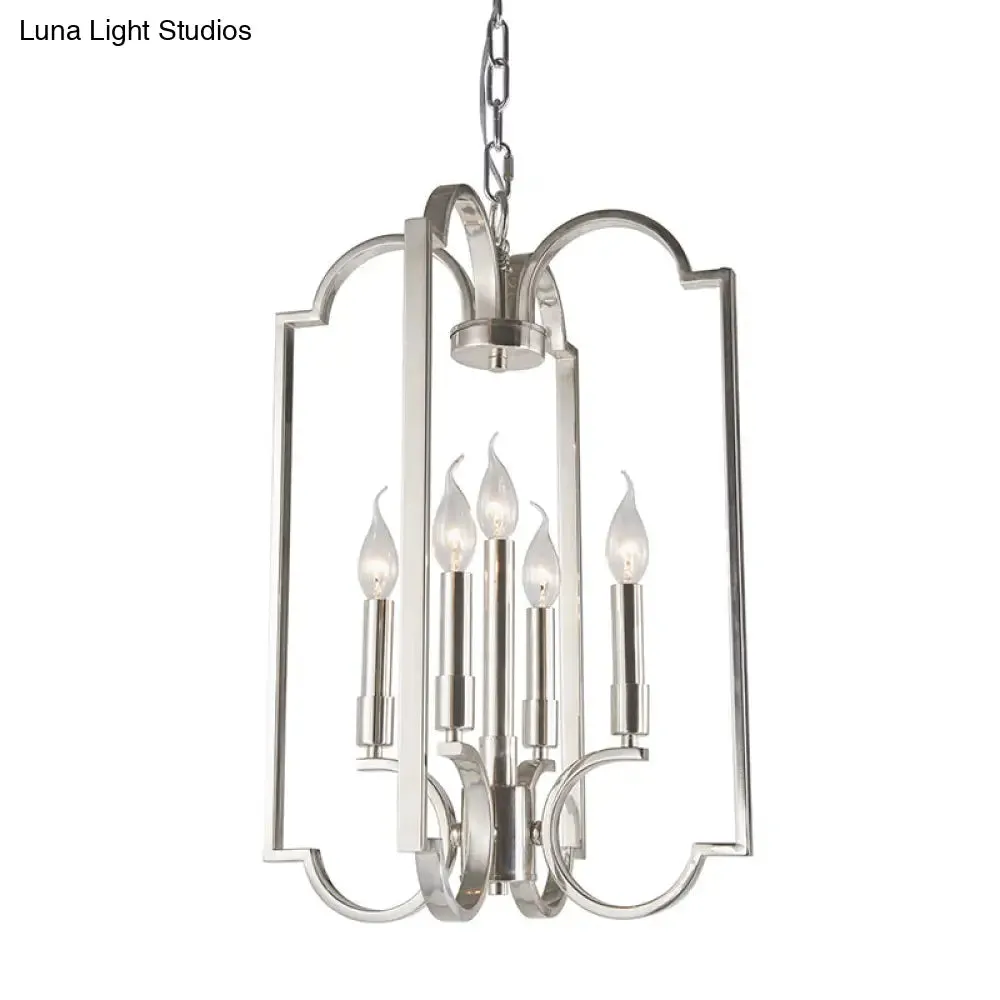 Classic Silver Candle Chandelier - Elegant Metal Pendant Light for Dining Room Ceiling