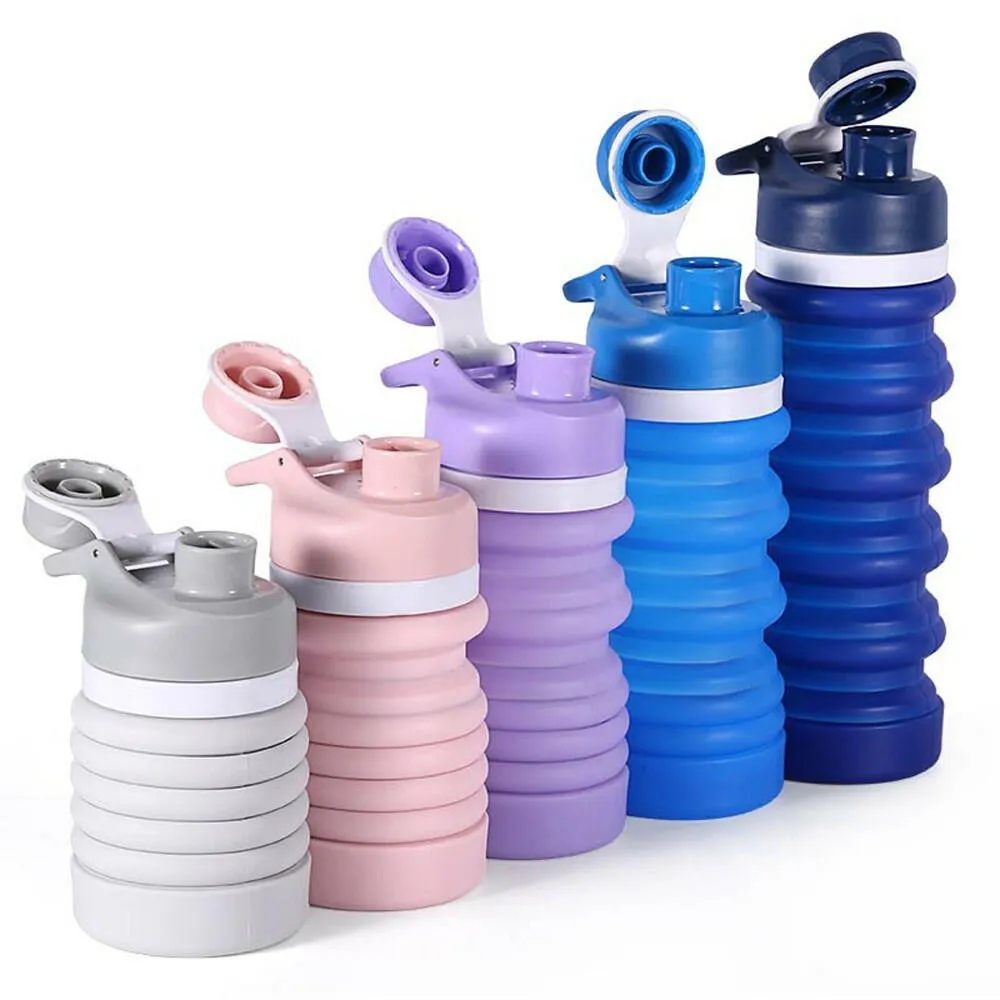 Collapsible Water Bottle Food-Grade Silicone FDA Approved Leak Proof Travel Climbing Biking Foldable Soft Sports Water Bottle