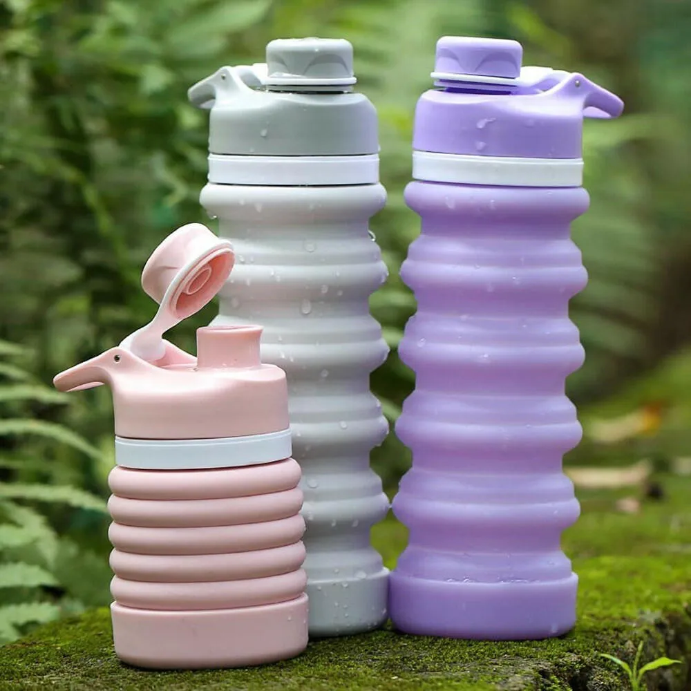 Collapsible Water Bottle Food-Grade Silicone FDA Approved Leak Proof Travel Climbing Biking Foldable Soft Sports Water Bottle