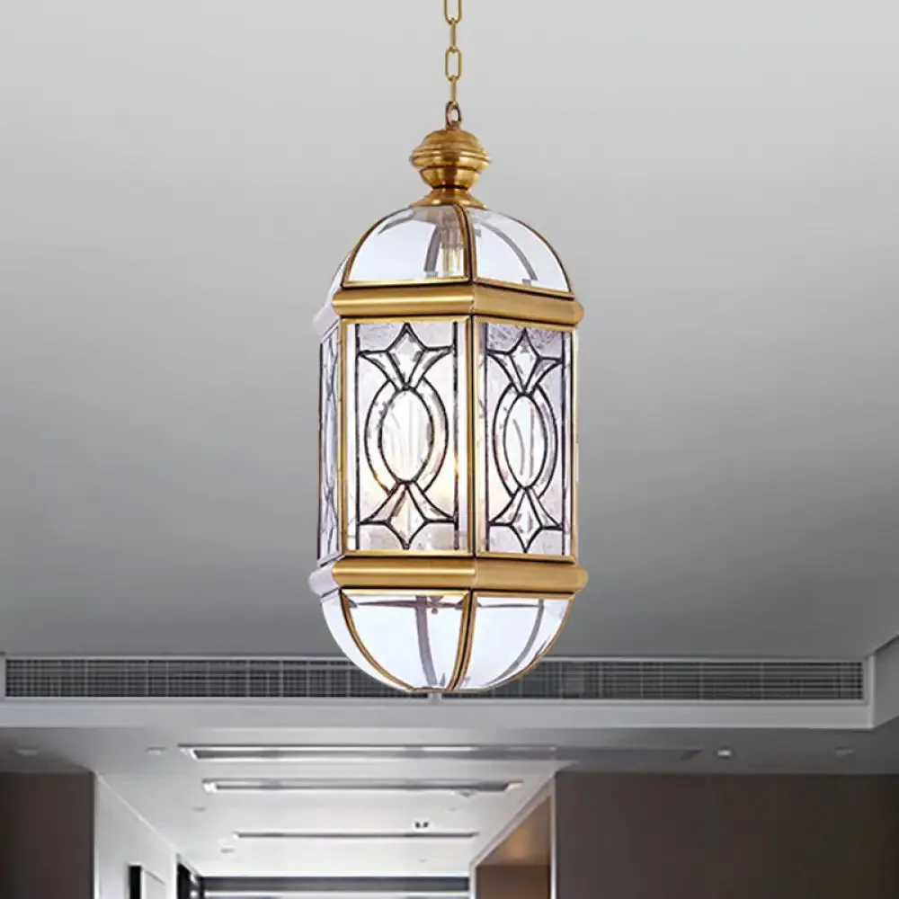 Colonial Brass Lantern Outdoor Chandelier Light - Frosted Glass, 3 Bulbs, Hanging Ceiling Fixture