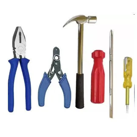 Combo of 5 Hand Tools - Combination Plier with Joint Cutter   Wire Cutter and Stripper  Claw Hammer Steel   2 in 1 Screwdriver   Line Tester