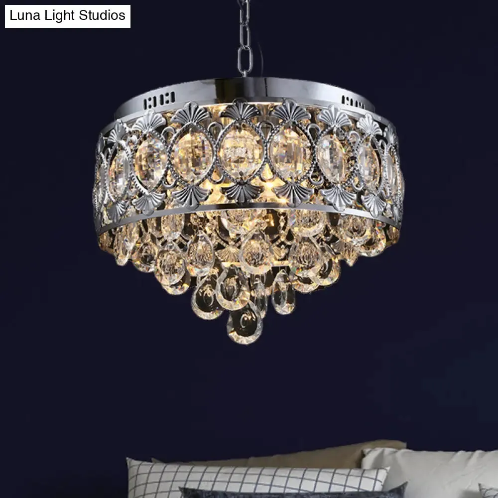 Contemporary Crystal Chandelier: 4-Light Round Ceiling Light in Chrome