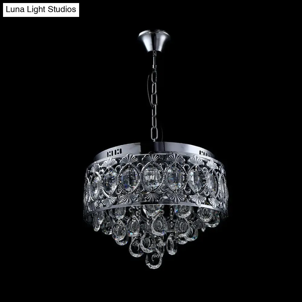 Contemporary Crystal Chandelier: 4-Light Round Ceiling Light in Chrome