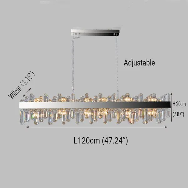 Contemporary Rectangular Crystal Chandelier in Chrome for Kitchen Island and Living Room