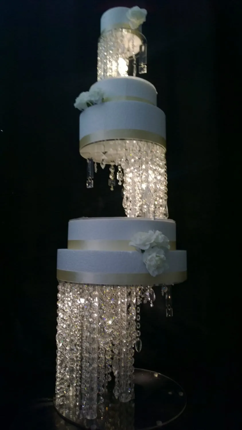 Crystal cake stand   2 separators chandelier wedding cake with LED Lights,set of 3 pieces side bar Illusion  4" 8" 12" by Crystal wedding uk