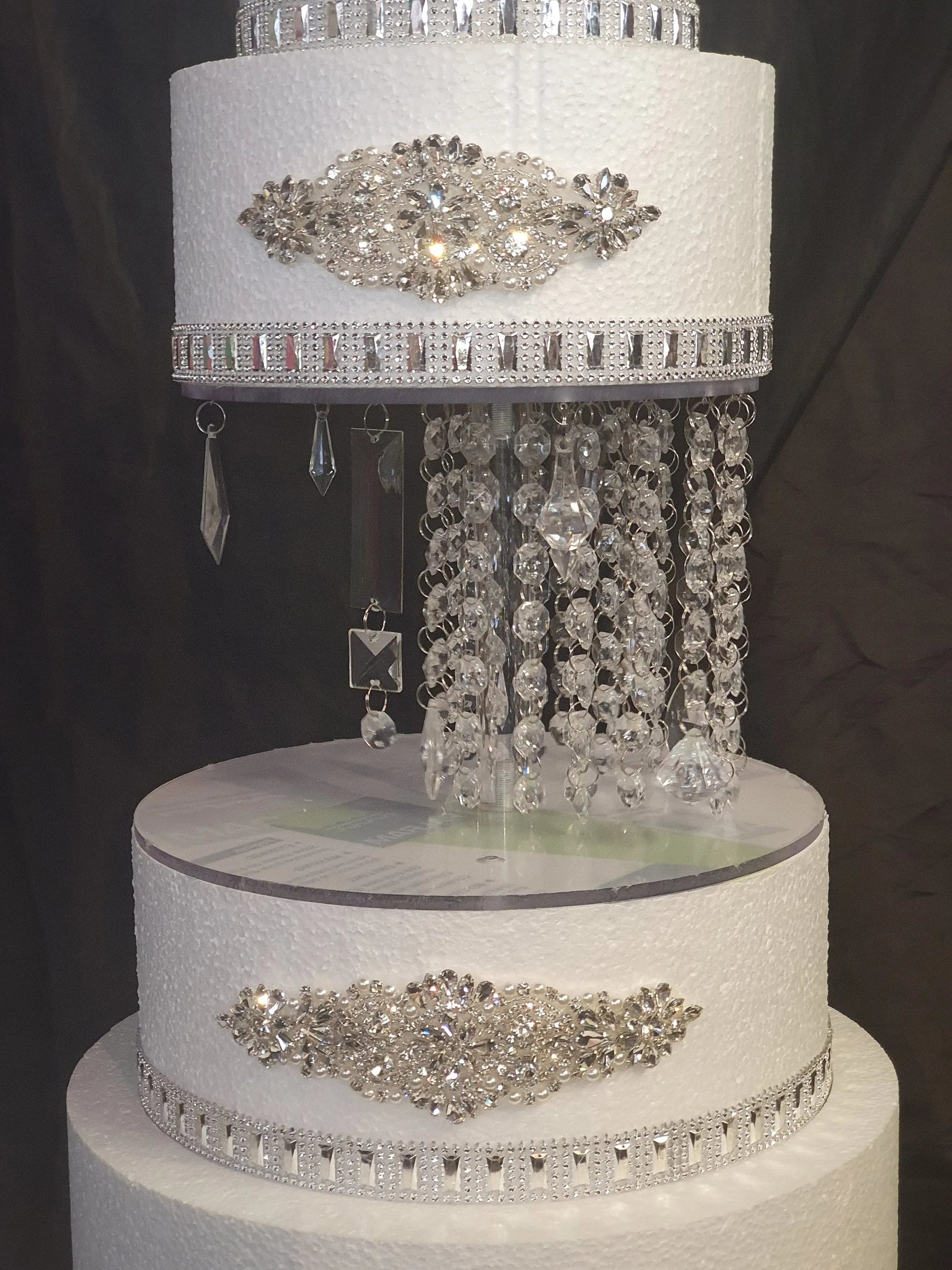 Crystal cake stand   2 separators chandelier wedding cake with LED Lights,set of 3 pieces side bar Illusion  4" 8" 12" by Crystal wedding uk