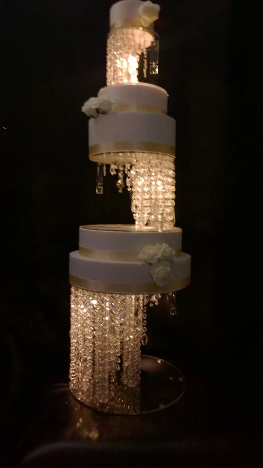 Crystal cake stand   2 separators chandelier wedding cake with LED Lights,set of 3 pieces side bar Illusion  4" 8" 12" by Crystal wedding uk