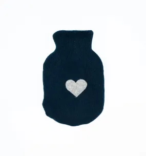 Deep Teal Blue and Pale Grey Cashmere Small Hot Water Bottle