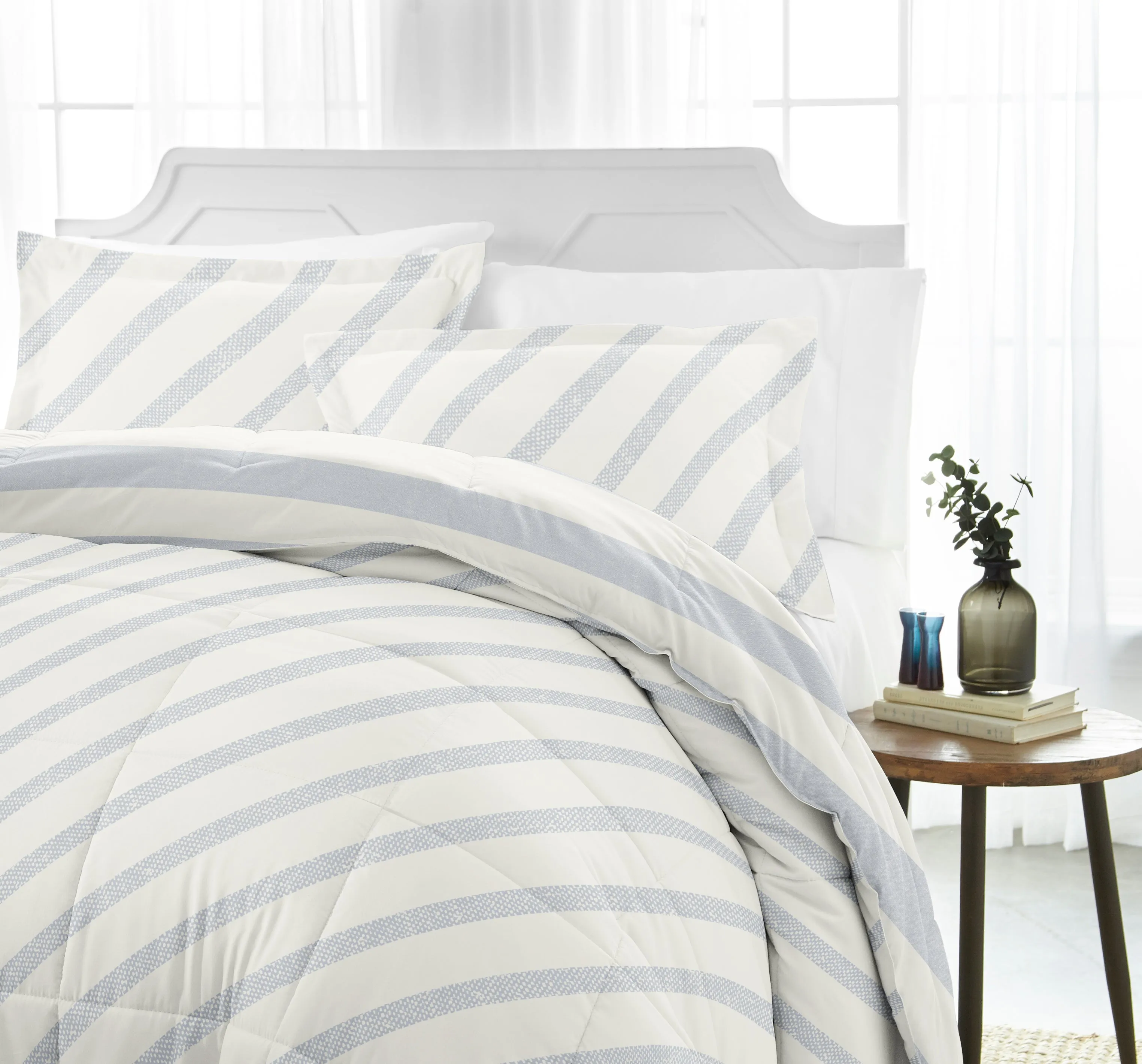 Distressed Stripe Reversible Down-Alternative Comforter Set