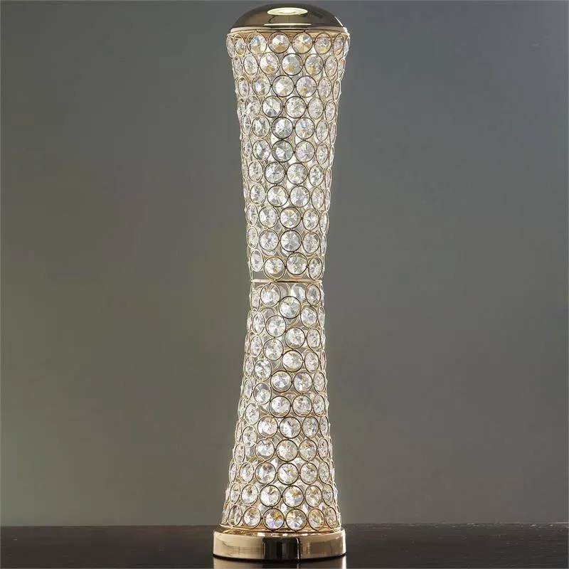 Elegant Tall Hurricane Beaded Crystal Vase Wedding Centerpiece - Gold - 24" Tall