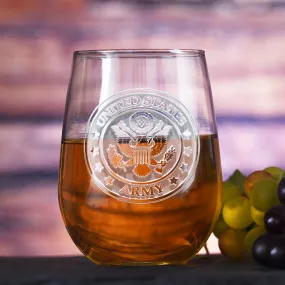 Engraved Army Stemless Wine Glasses