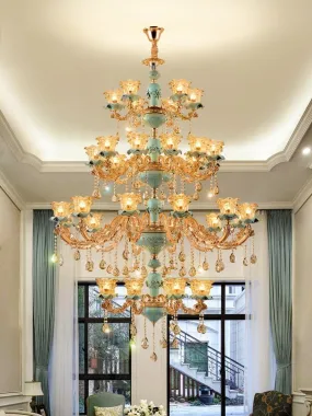 European Vintage Style Duplex Building Ceramic Three Story Chandelier For Living Room