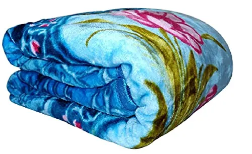 EVOLIFE Mink Single Bed Blanket - All-Season Printed Design, Rajai, Quilt, Comforter Heavy Blanket for Winter (58x87 inches) - Ultra Soft, Cozy, and Lightweight Blanket (Blue)