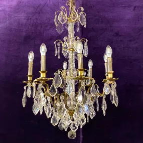 Exceptional Antique Brass and Crystal Chandelier