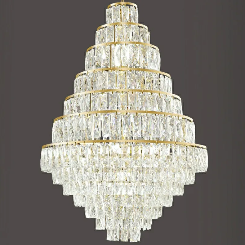 Extra Large Decorative Crystal Chandelier Foyer Hall Ceiling Light Fixture For Staircase In Gold/ Chrome