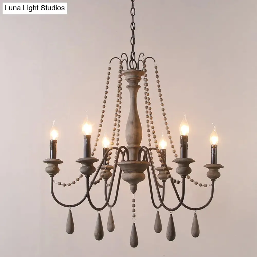 Farmhouse Wood Chandelier: Swooping Arms, Candelabra Design, Ceiling Light