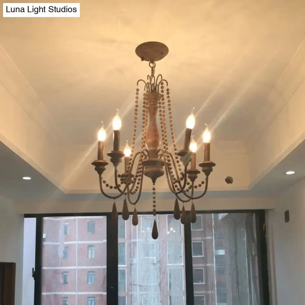 Farmhouse Wood Chandelier: Swooping Arms, Candelabra Design, Ceiling Light