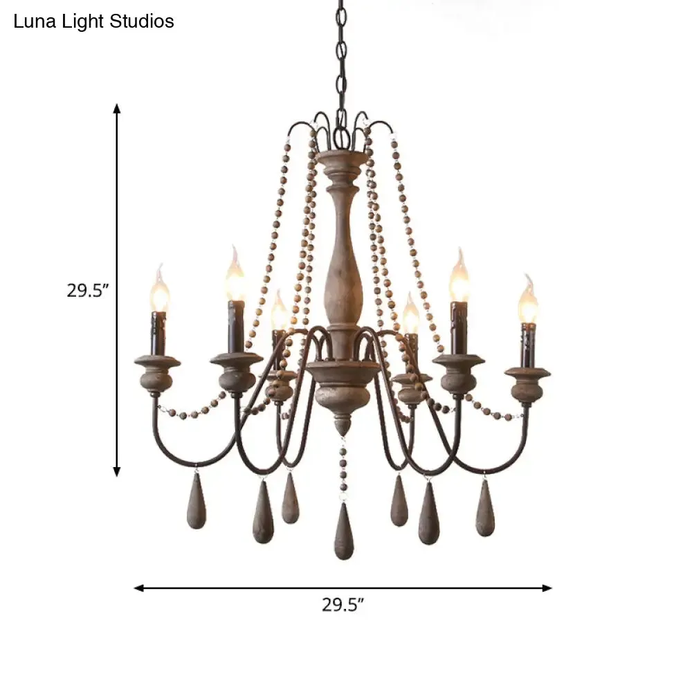 Farmhouse Wood Chandelier: Swooping Arms, Candelabra Design, Ceiling Light